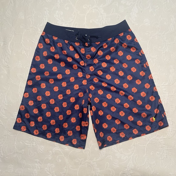 Polo‎ Ralph Lauren Swim Shorts Men's 32 Blue Floral Flowers Trunks Swimming